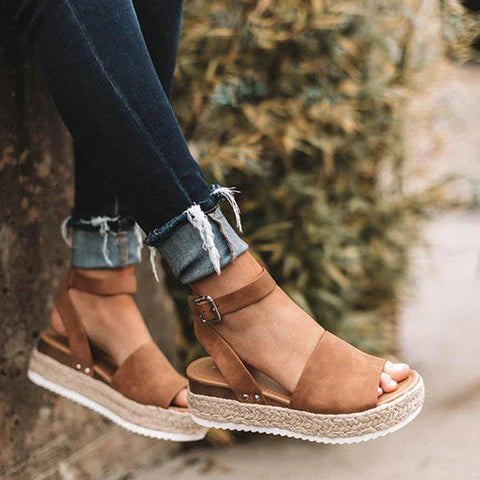 Dames Plateau Sandalen met Verstelbaar Enkelbandje | Zomerse Sleehak Schoenen met Open Teen voor Dagelijks Gebruik | Sansoti