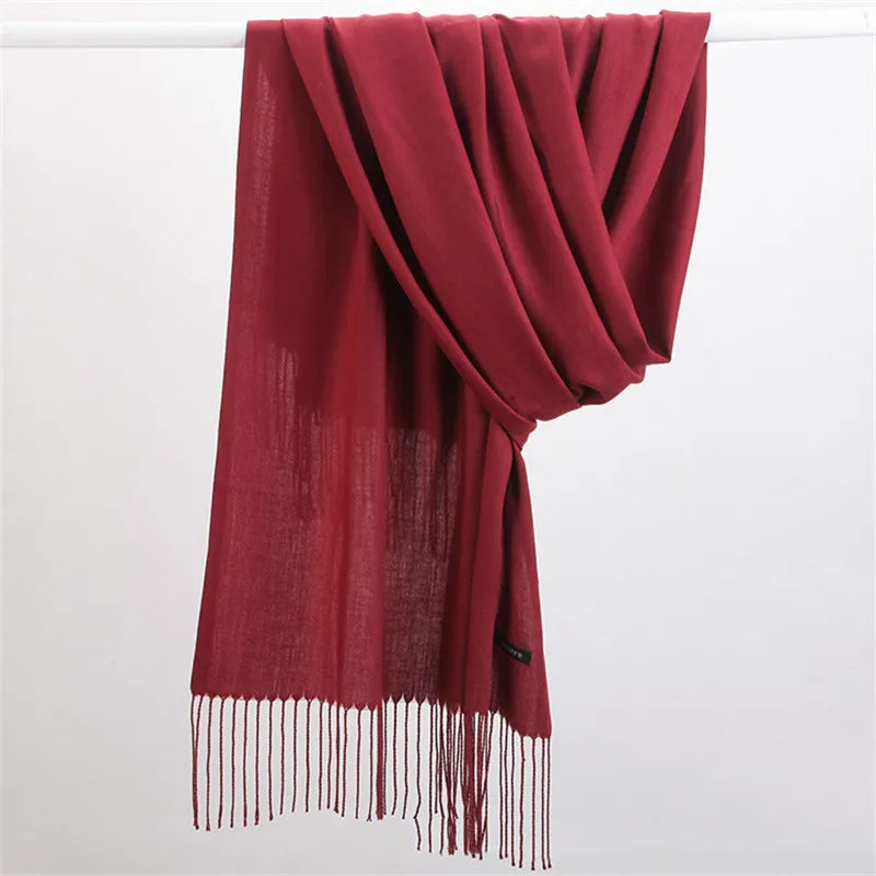 Winterschal in Kaschmir-Optik mit Fransen, vielseitiger warmer Umhang für Damen und Herren, weiche Pashmina-Stola | Sansoti
