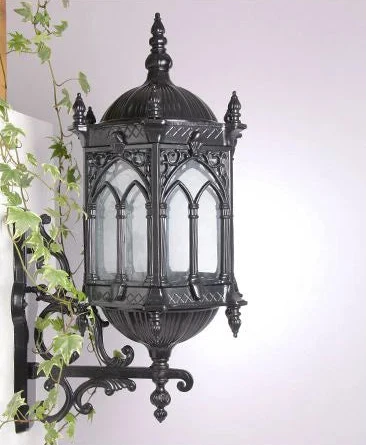 Gotycka lampa ścienna Brąz i szkło oświetlenie zewnętrzne IP65 E27 wodoodporna historyczny design taras ogród | Sansoti