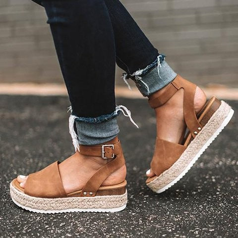 Dames Plateau Sandalen met Verstelbaar Enkelbandje | Zomerse Sleehak Schoenen met Open Teen voor Dagelijks Gebruik | Sansoti