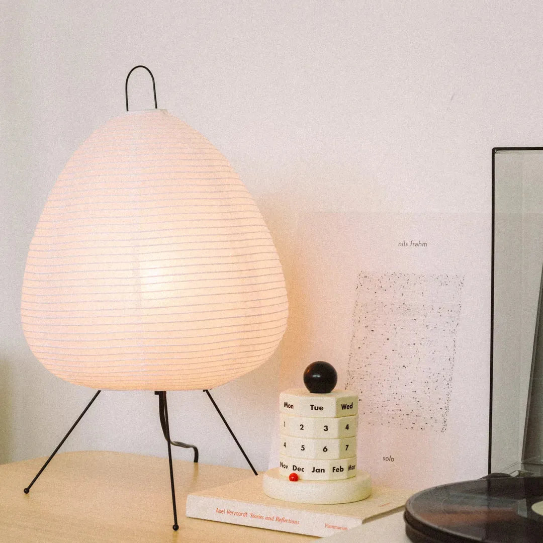Table Lamp Rice Paper Japanese Minimalist 28cm Metal Frame Ambient Lighting White | Sansoti