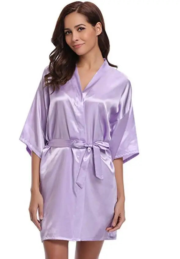 Satijnen Kimono Ochtendjas Dames Korte Mouw Marineblauw Zijdezachte Loungewear Kamerjas Nachtkleding Badjas | Sansoti