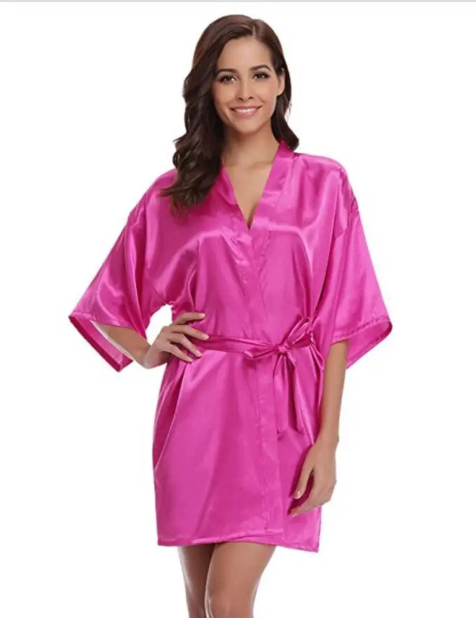 Satijnen Kimono Ochtendjas Dames Korte Mouw Marineblauw Zijdezachte Loungewear Kamerjas Nachtkleding Badjas | Sansoti
