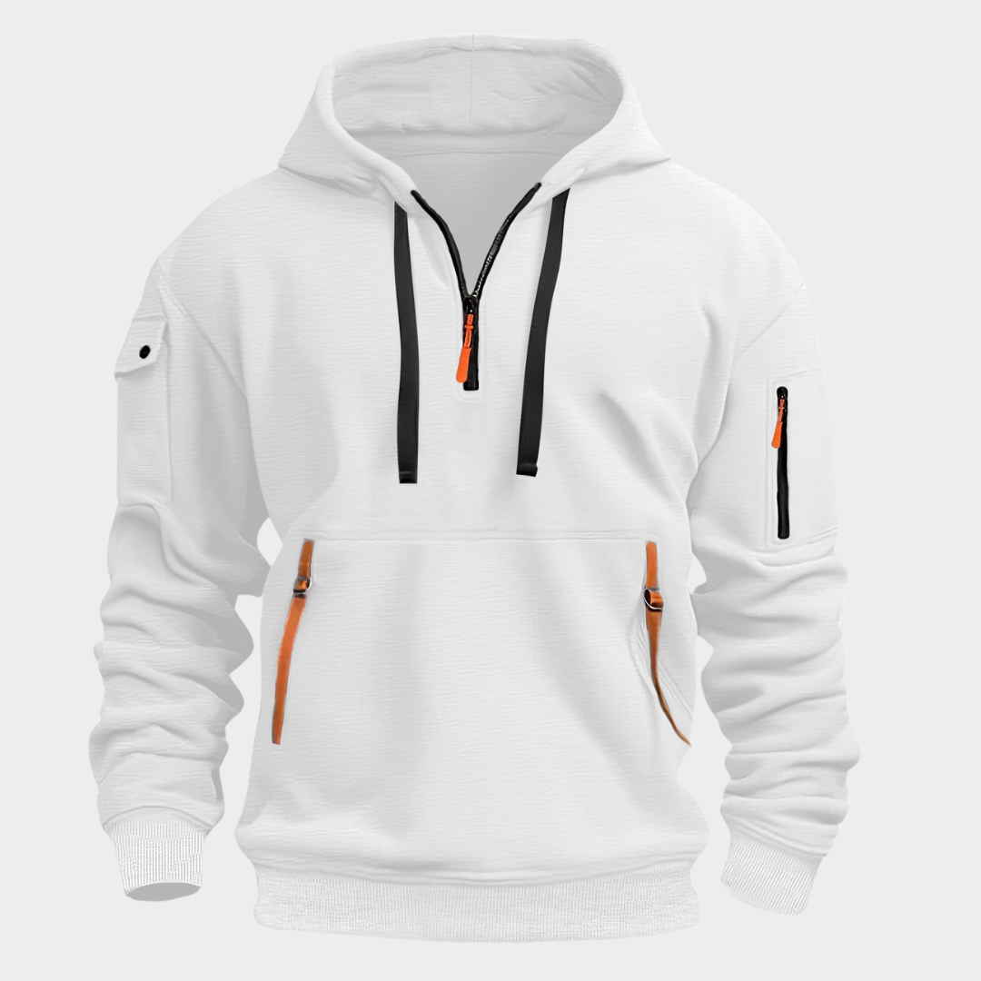 Men’s Half-Zip Hoodie Sweatshirt Adjustable Collar Hood Black Gray Blue for Casual Everyday Wear | Sansoti