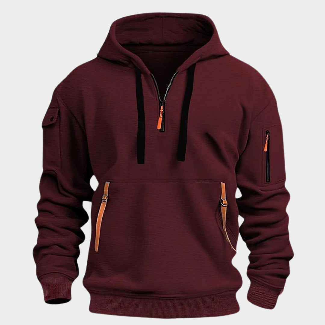Men’s Half-Zip Hoodie Sweatshirt Adjustable Collar Hood Black Gray Blue for Casual Everyday Wear | Sansoti