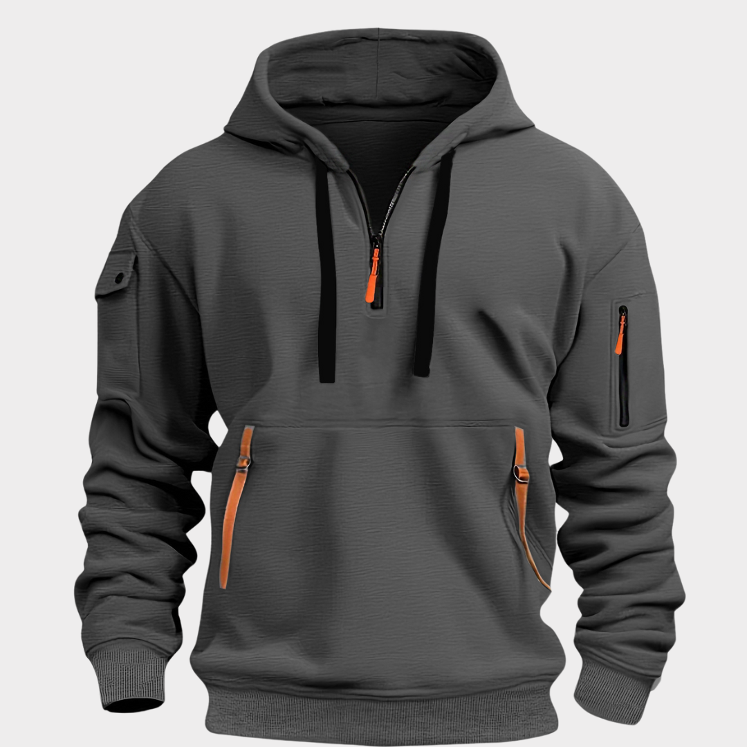 Men’s Half-Zip Hoodie Sweatshirt Adjustable Collar Hood Black Gray Blue for Casual Everyday Wear | Sansoti