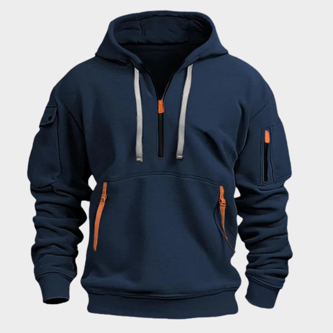 Men’s Half-Zip Hoodie Sweatshirt Adjustable Collar Hood Black Gray Blue for Casual Everyday Wear | Sansoti