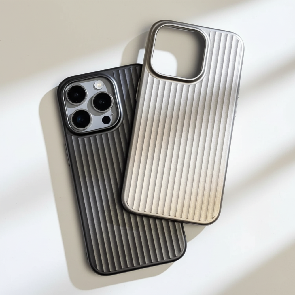 Smartphone Case with Ribbed Texture and Metallic Finish Dustproof | Sansoti