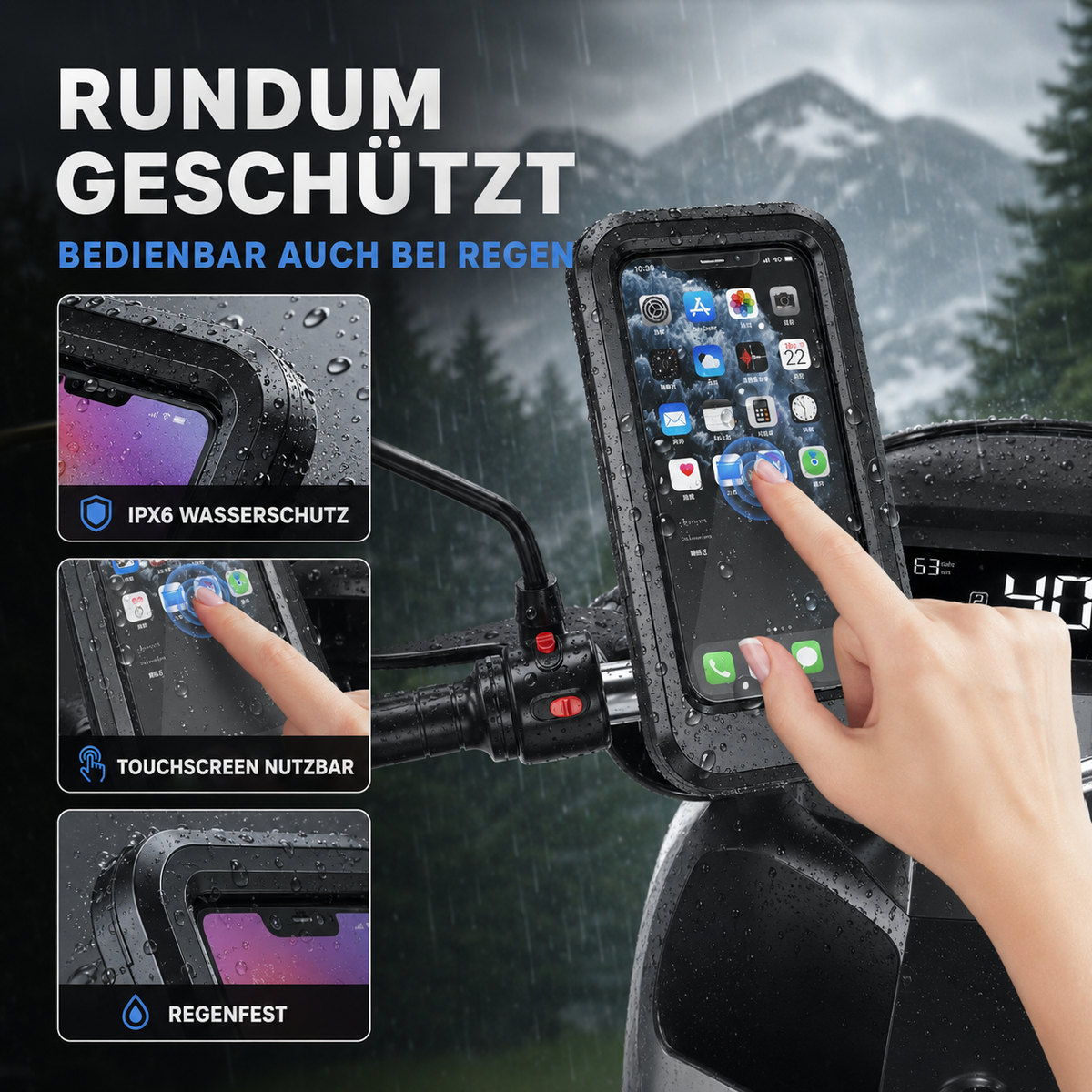 Smartphone Houder Motorfiets Waterdicht 360° Draaibaar Fiets Telefoonhouder Stuurmontage Universeel Zwart | Sansoti