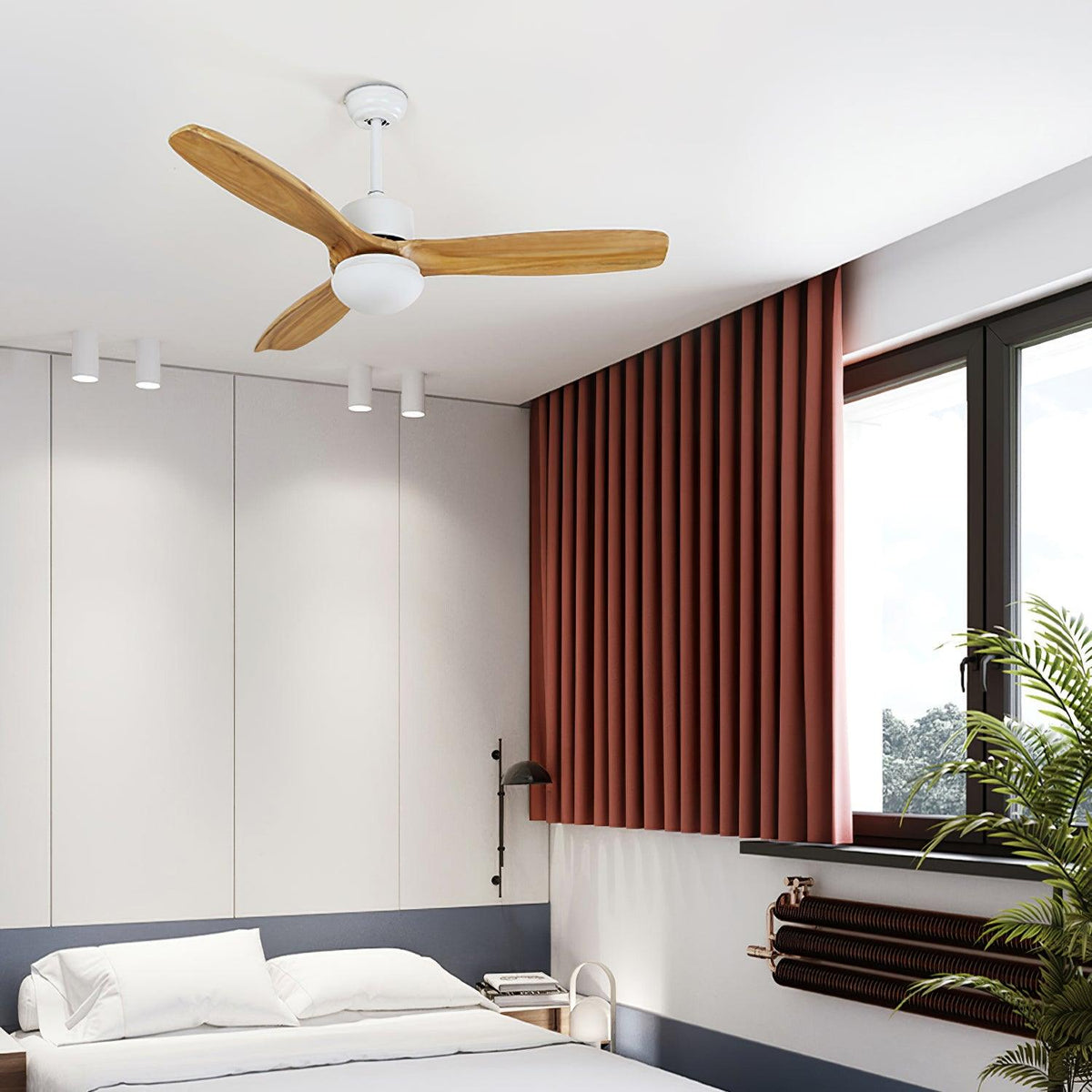 Skandinavischer Deckenventilator mit Beleuchtung Elegance Naturel – Quadratische Holzflügel mit LED-Lampe & Fernbedienung | Sansoti