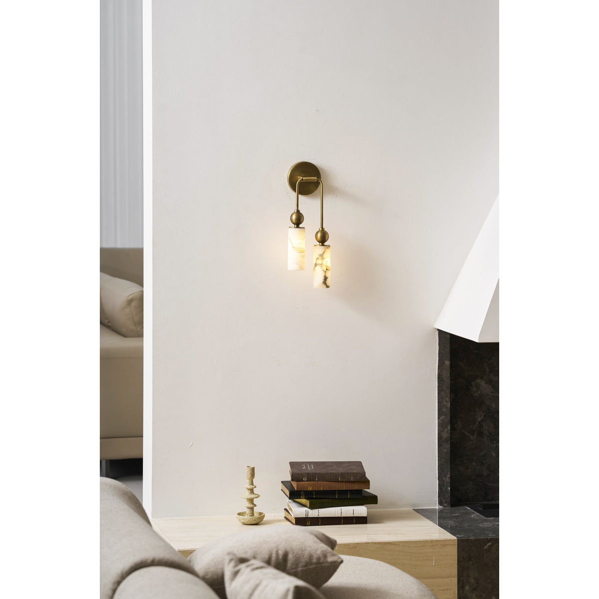 Vintage-Wandlampe mit Vogel in Messing und Alabaster – Design-Wandlampe für Schlafzimmer, Flur und Wohnzimmer mit E14-Fassung | Sansoti