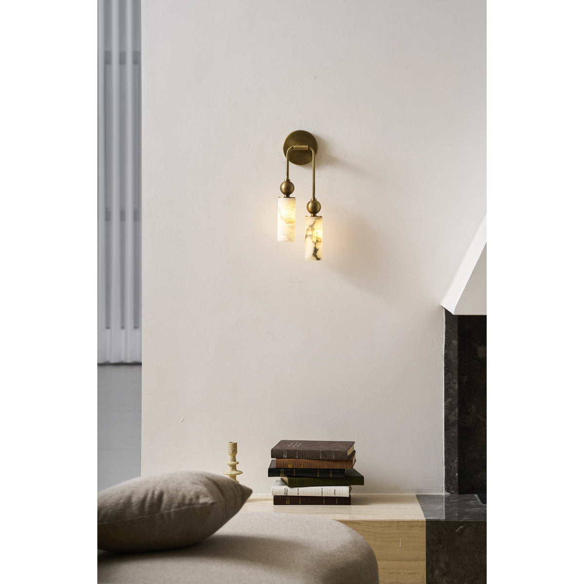 Vintage-Wandlampe mit Vogel in Messing und Alabaster – Design-Wandlampe für Schlafzimmer, Flur und Wohnzimmer mit E14-Fassung | Sansoti