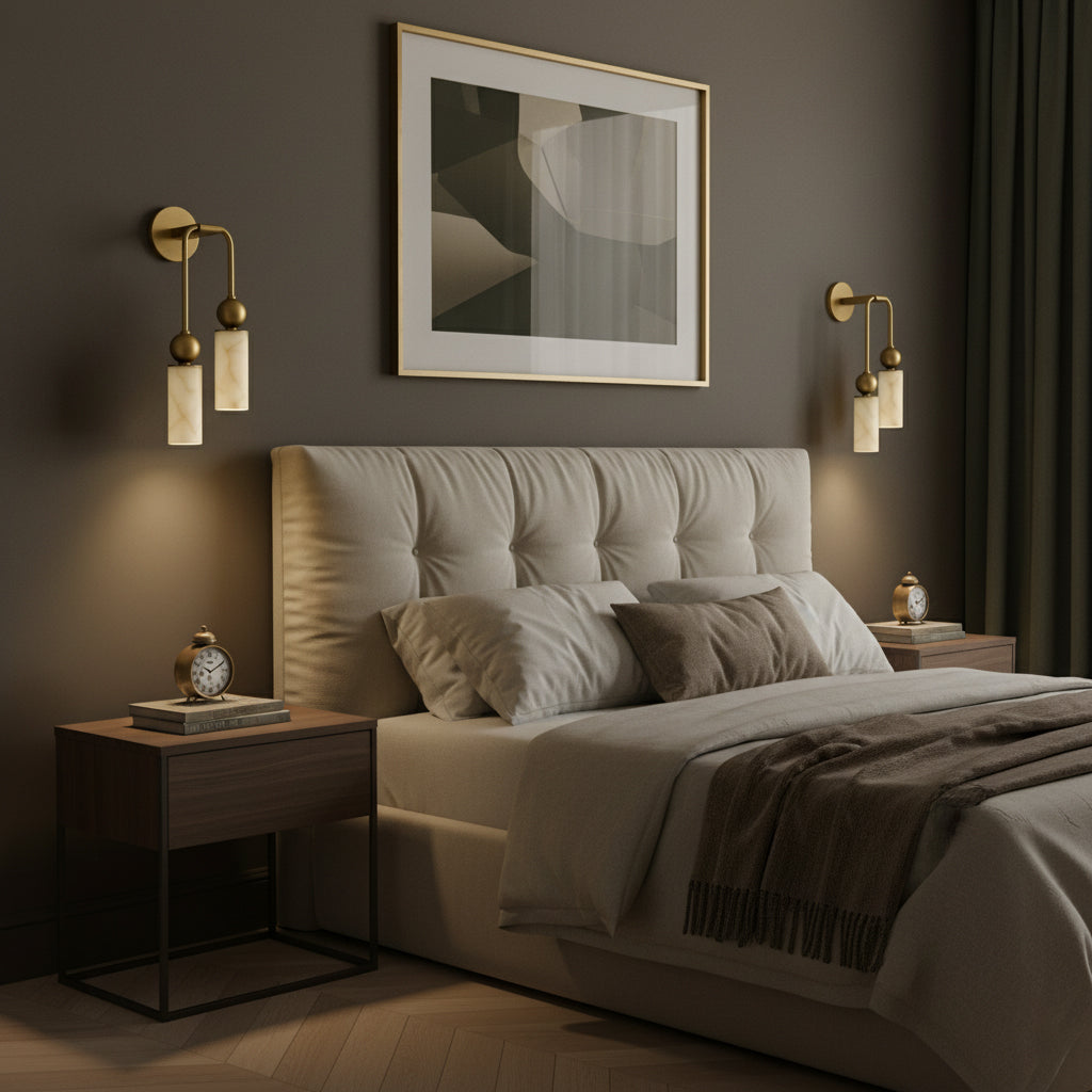 Vintage-Wandlampe mit Vogel in Messing und Alabaster – Design-Wandlampe für Schlafzimmer, Flur und Wohnzimmer mit E14-Fassung | Sansoti