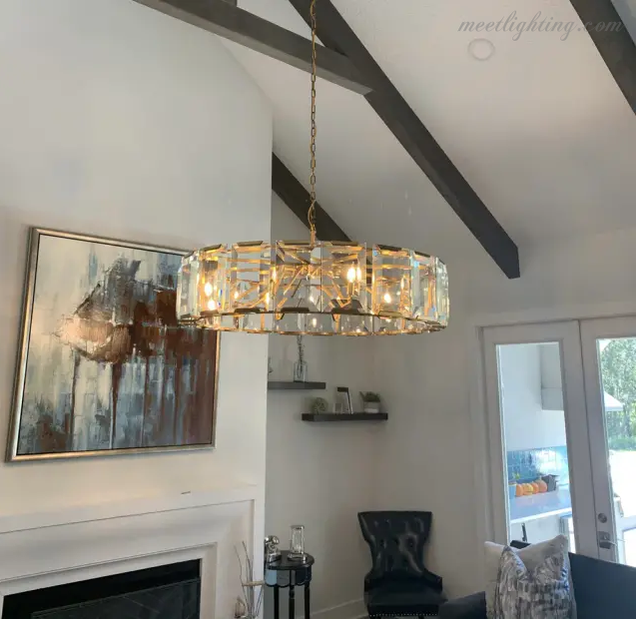 Round Crystal Chandelier 150cm – 14 Lights Glass Pendant Light for Dining Room Living Room and Entryway | Sansoti