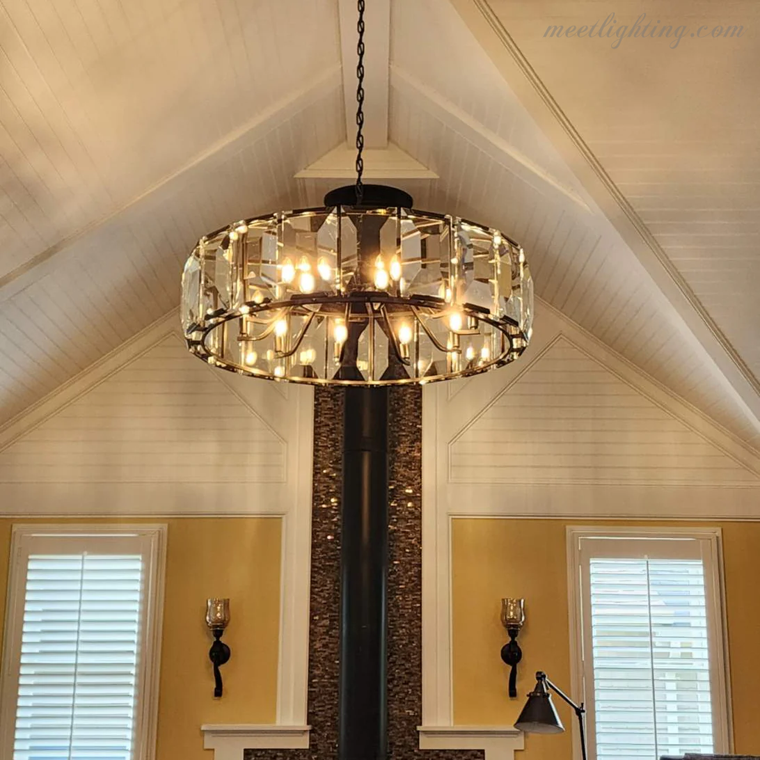 Round Crystal Chandelier 150cm – 14 Lights Glass Pendant Light for Dining Room Living Room and Entryway | Sansoti