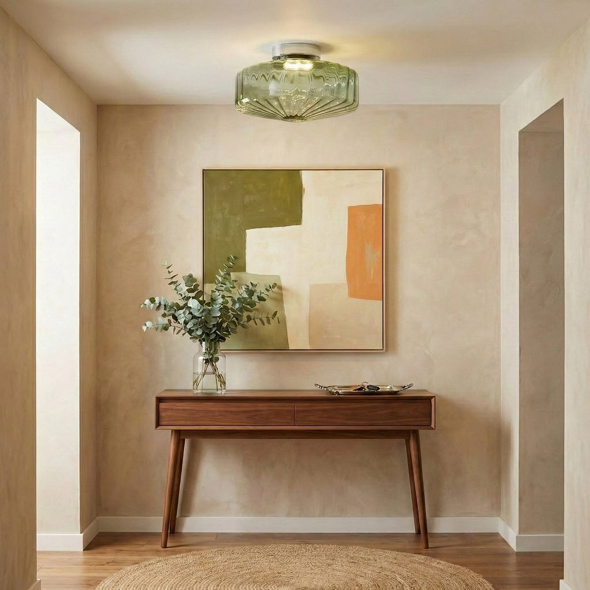 Ceiling Lamp Ribbed Glass Chrome Vintage Modern Compact Hall Lighting | Sansoti