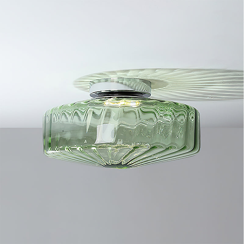 Ceiling Lamp Ribbed Glass Chrome Vintage Modern Compact Hall Lighting | Sansoti