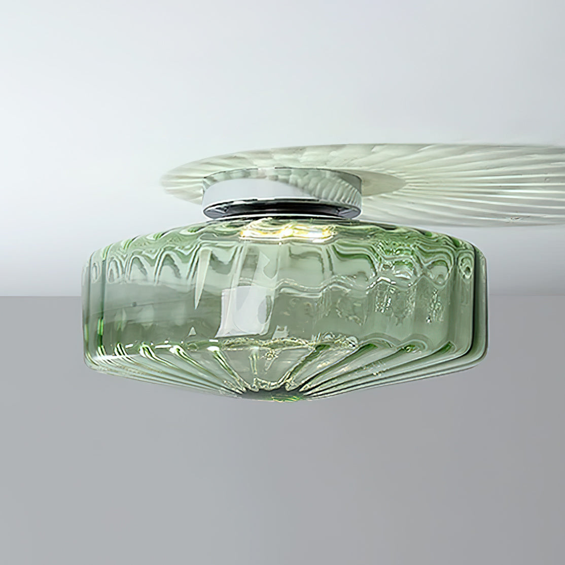 Ceiling Lamp Ribbed Glass Chrome Vintage Modern Compact Hall Lighting | Sansoti