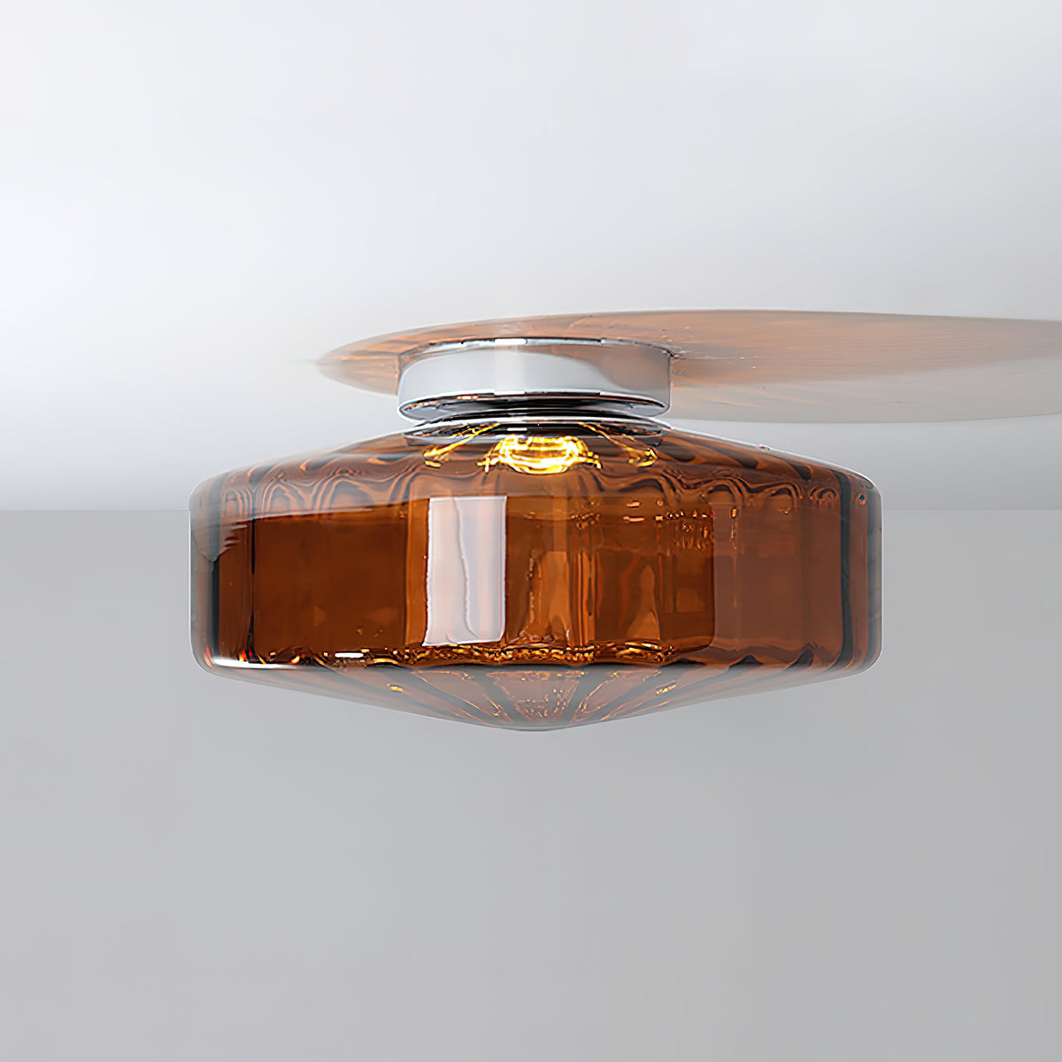 Ceiling Lamp Ribbed Glass Chrome Vintage Modern Compact Hall Lighting | Sansoti