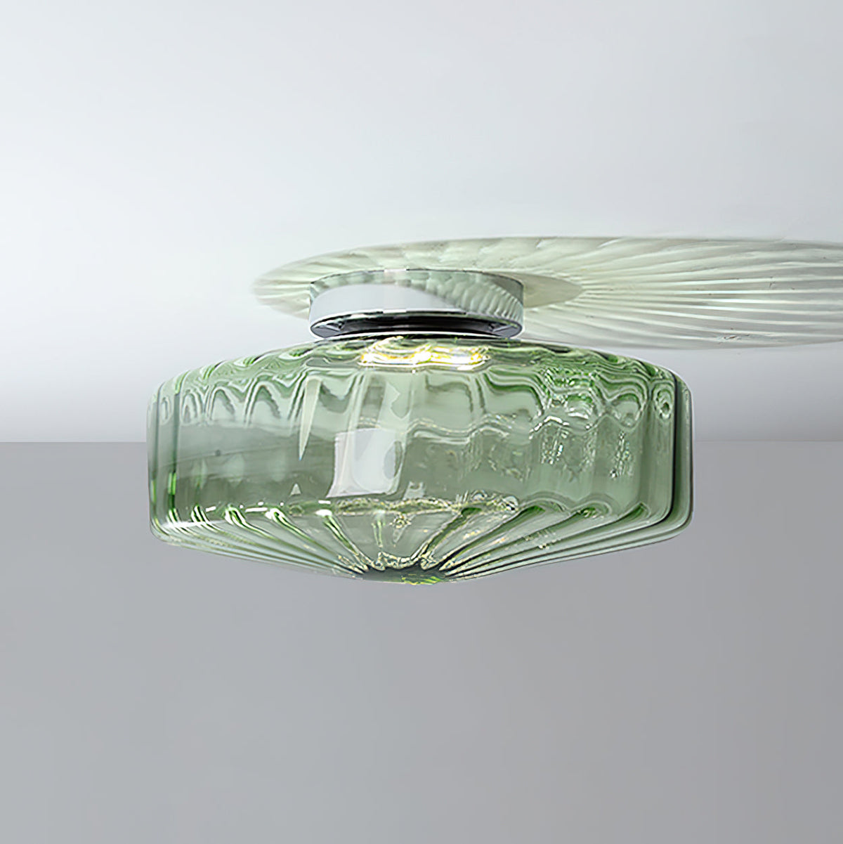 Ceiling Lamp Ribbed Glass Chrome Vintage Modern Compact Hall Lighting | Sansoti