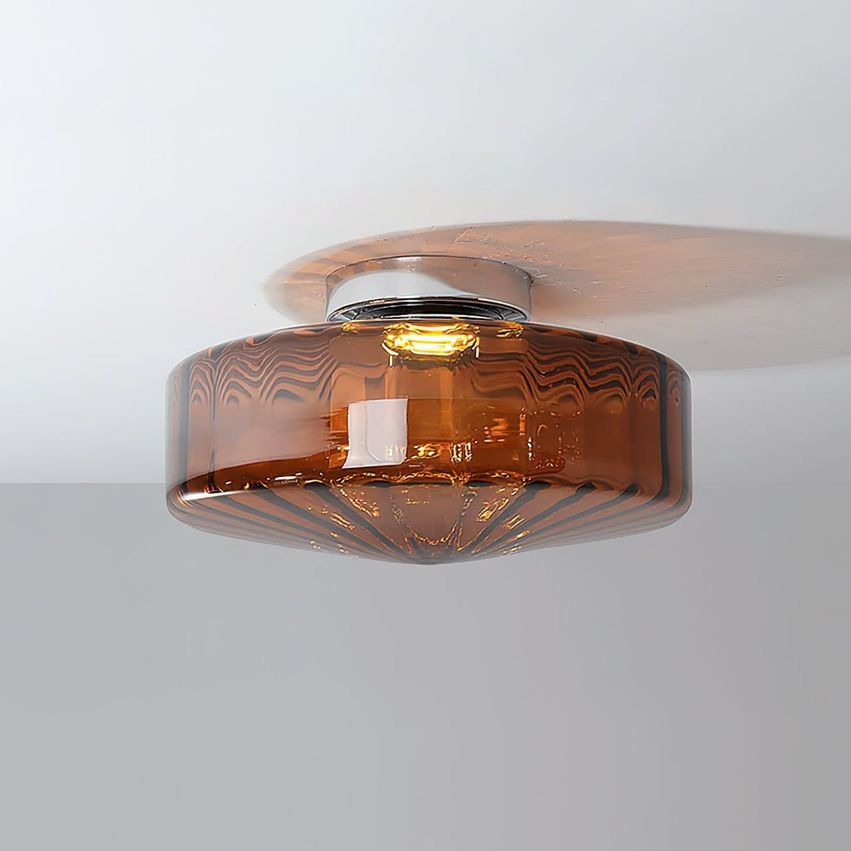 Ceiling Lamp Ribbed Glass Chrome Vintage Modern Compact Hall Lighting | Sansoti
