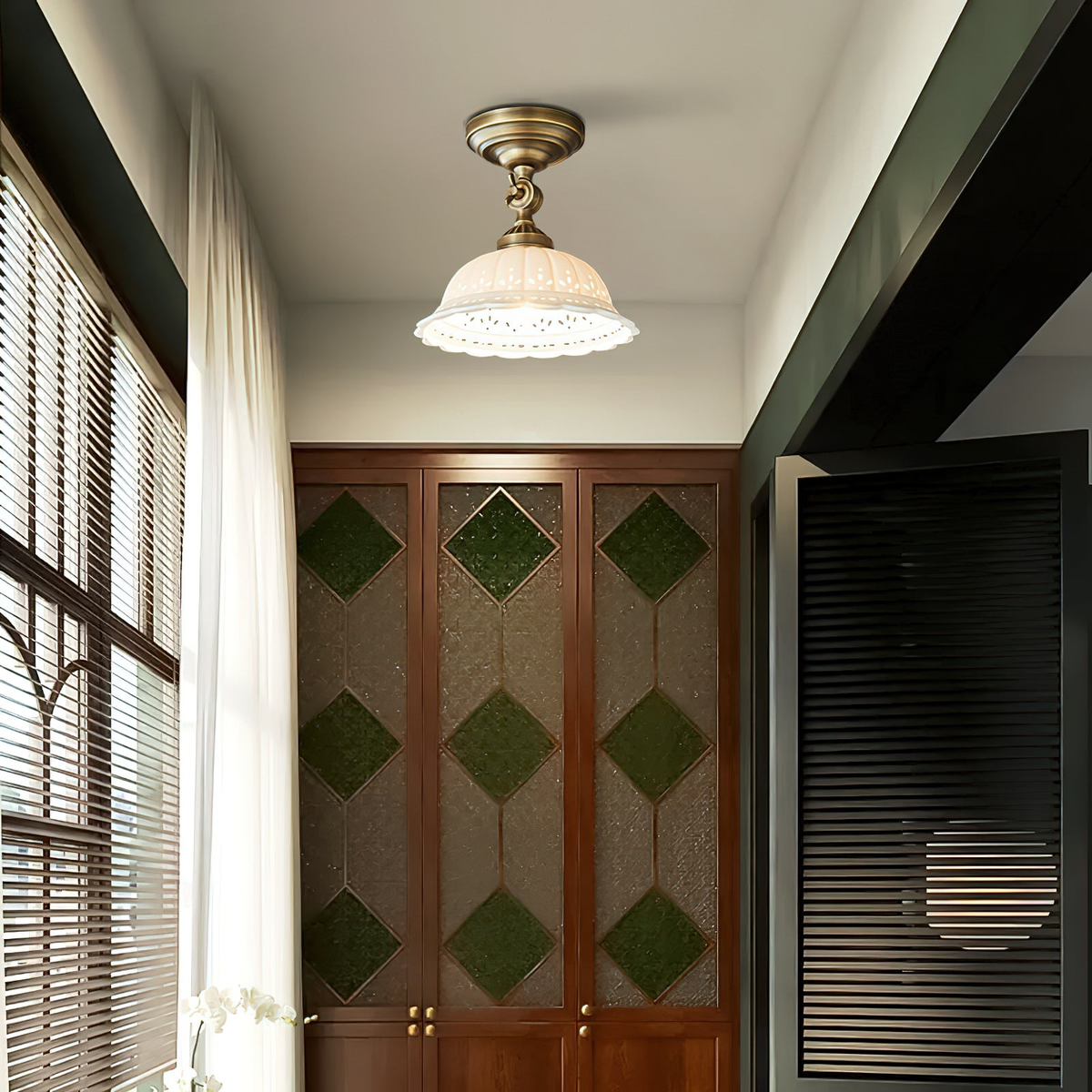 Haylea Ceiling Lamp Ceramic & Brass – Classic Entrance Dining Room Lighting ø 22 cm | Sansoti