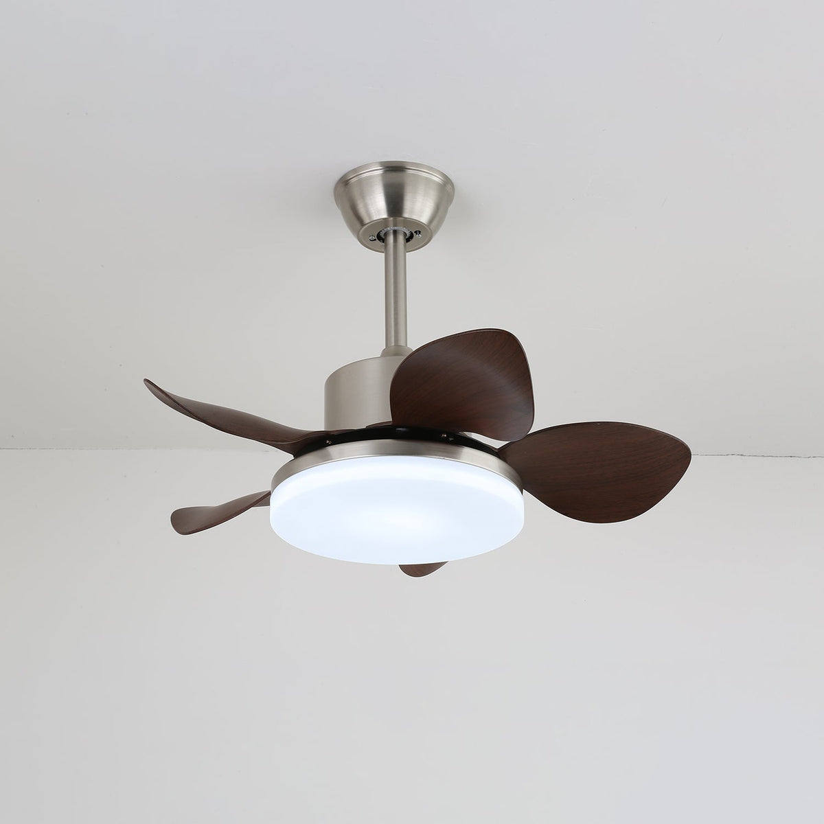 Wooden Ceiling Fan Kaelen with Lighting ø71cm | LED Fan Lamp Tiltable Blades Remote Control 6 Speeds | Modern Scandinavian Design Nickel Walnut Wood Acrylic | Sansoti