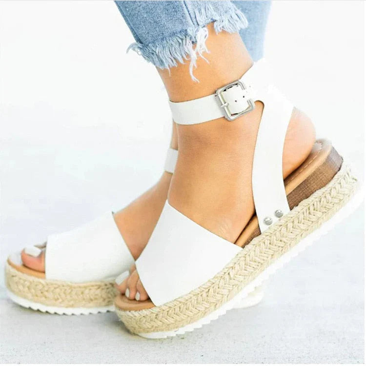 Dames Plateau Sandalen met Verstelbaar Enkelbandje | Zomerse Sleehak Schoenen met Open Teen voor Dagelijks Gebruik | Sansoti