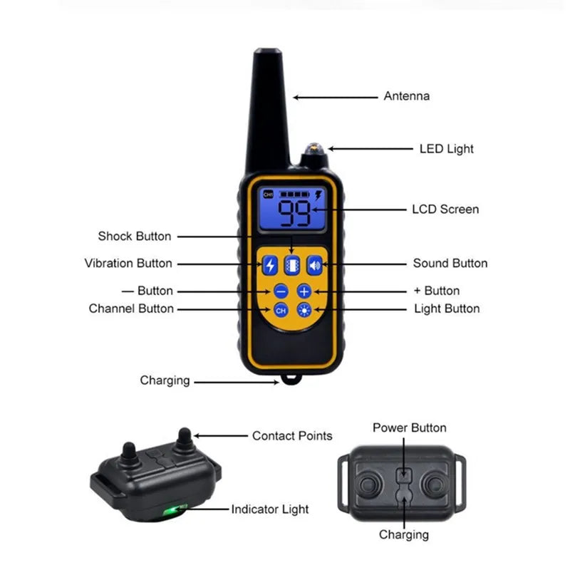 Dog Training Remote Control Collar with Vibration and Sound 800m Range Rechargeable Waterproof | Sansoti