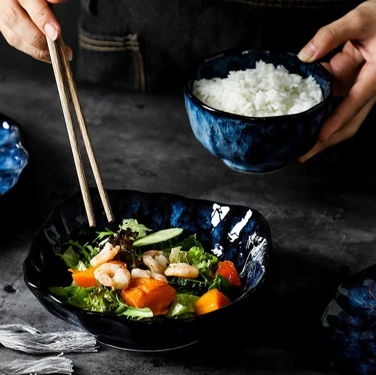 10-Piece Dinnerware Set Milky Way Design Blue Ceramic for Daily Use and Holidays | Sansoti
