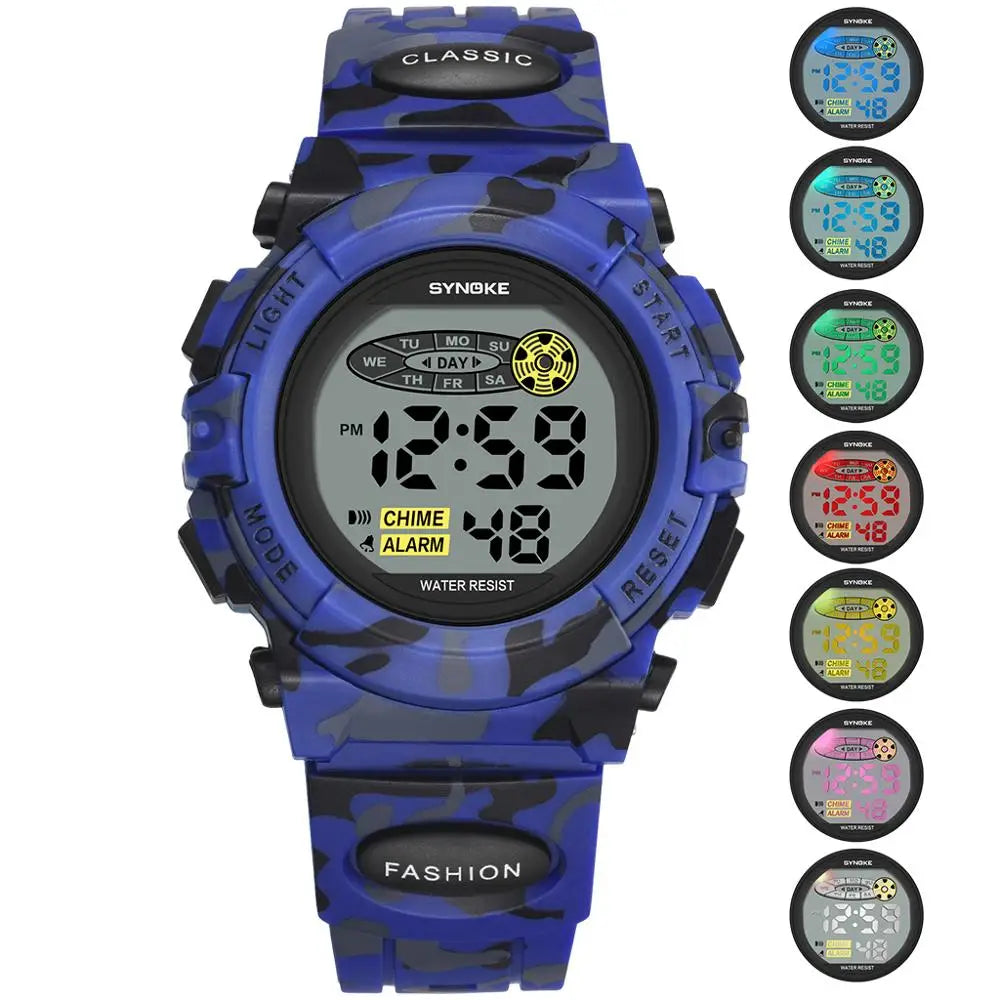 Montre numérique enfant étanche sportive avec chronomètre, date, alarme, montre moderne pour garçons et filles, école, activités en plein air, affichage coloré, rétroéclairage LED, bracelet en silicone robuste | Sansoti