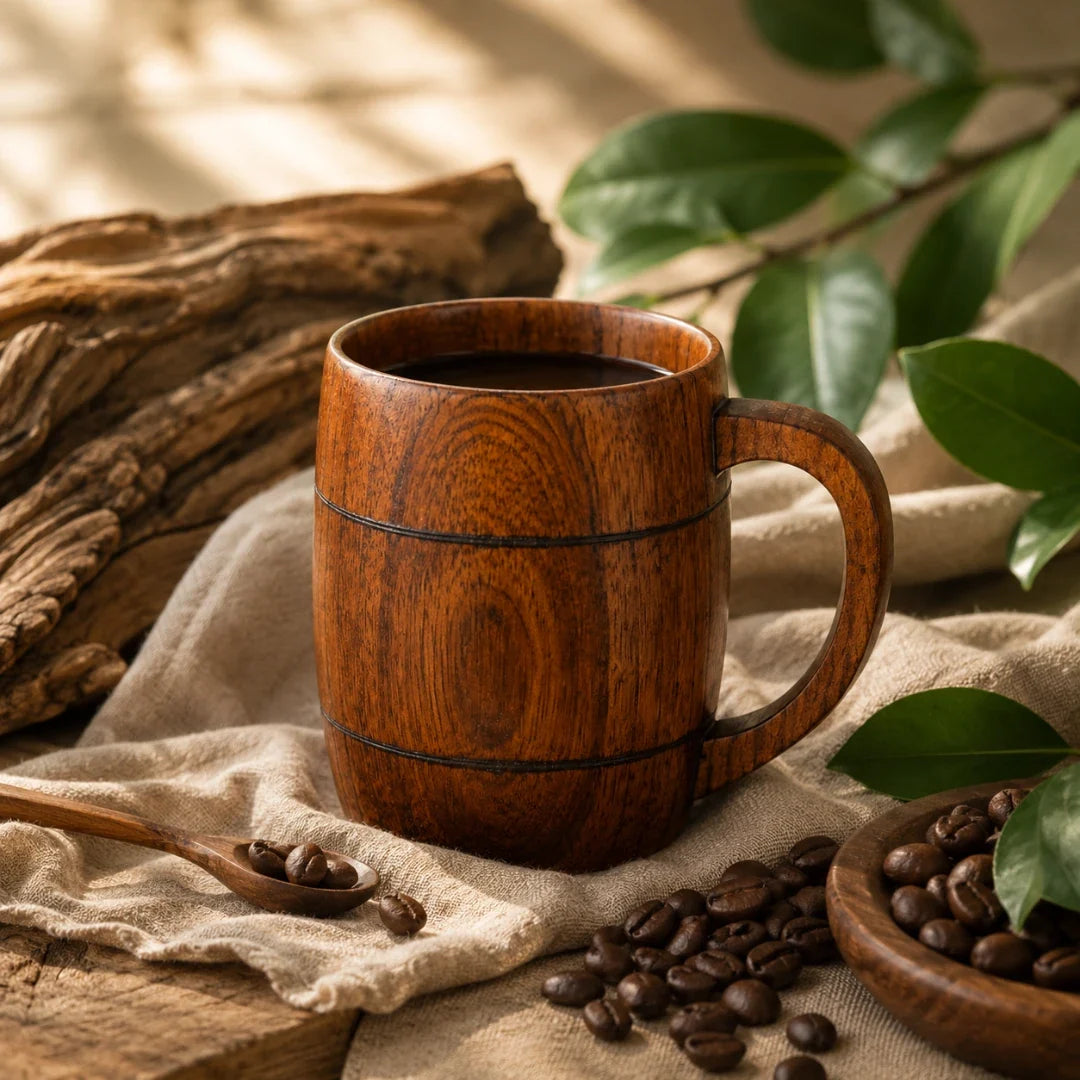Handgemaakte houten koffiemok met natuurlijke nervenstructuur voor thee koffie warme dranken drinkbeker | Sansoti