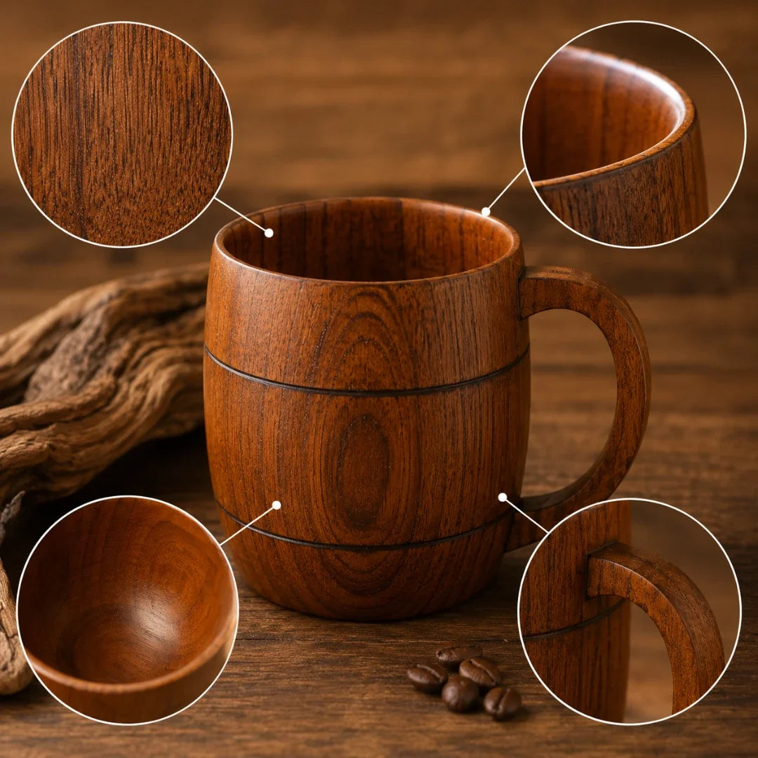 Handgemaakte houten koffiemok met natuurlijke nervenstructuur voor thee koffie warme dranken drinkbeker | Sansoti