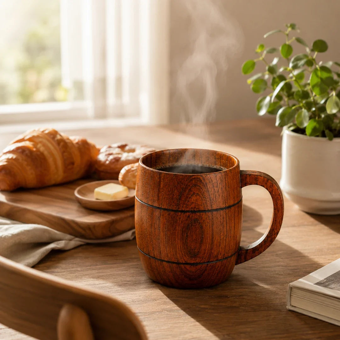 Handgemaakte houten koffiemok met natuurlijke nervenstructuur voor thee koffie warme dranken drinkbeker | Sansoti