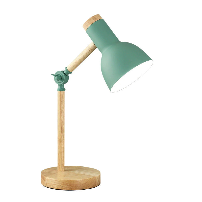 Lámpara de escritorio y mesa escandinava con base de madera y pantalla metálica ajustable, para el espacio de trabajo y la mesita de noche | Sansoti