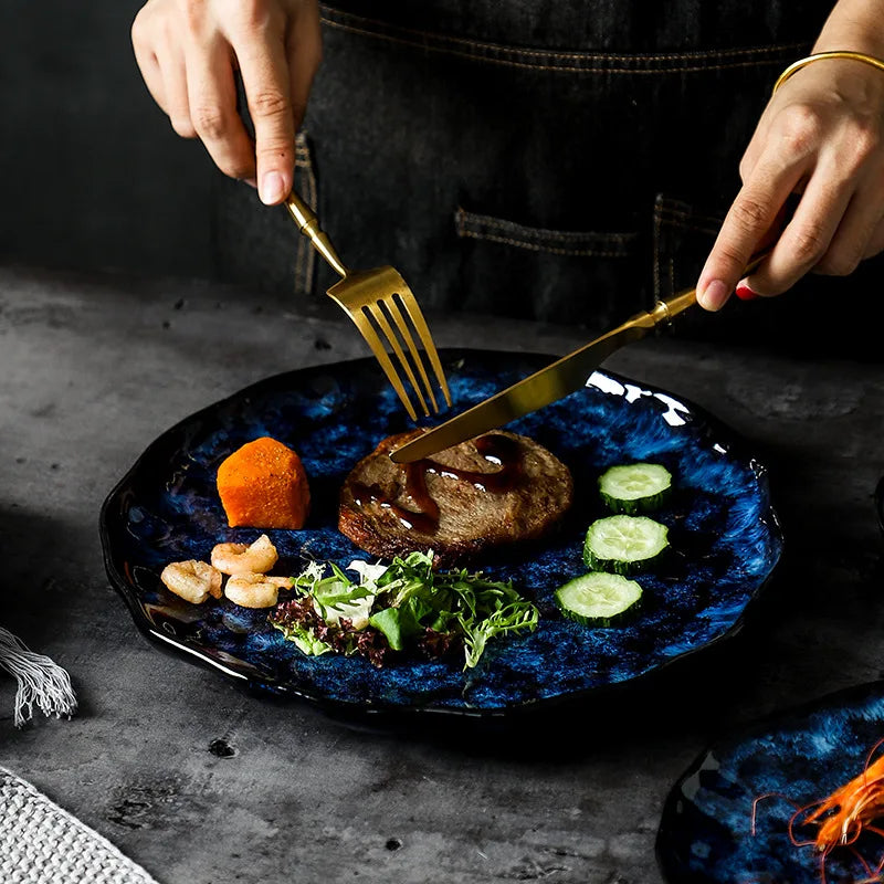 10-Piece Dinnerware Set Milky Way Design Blue Ceramic for Daily Use and Holidays | Sansoti