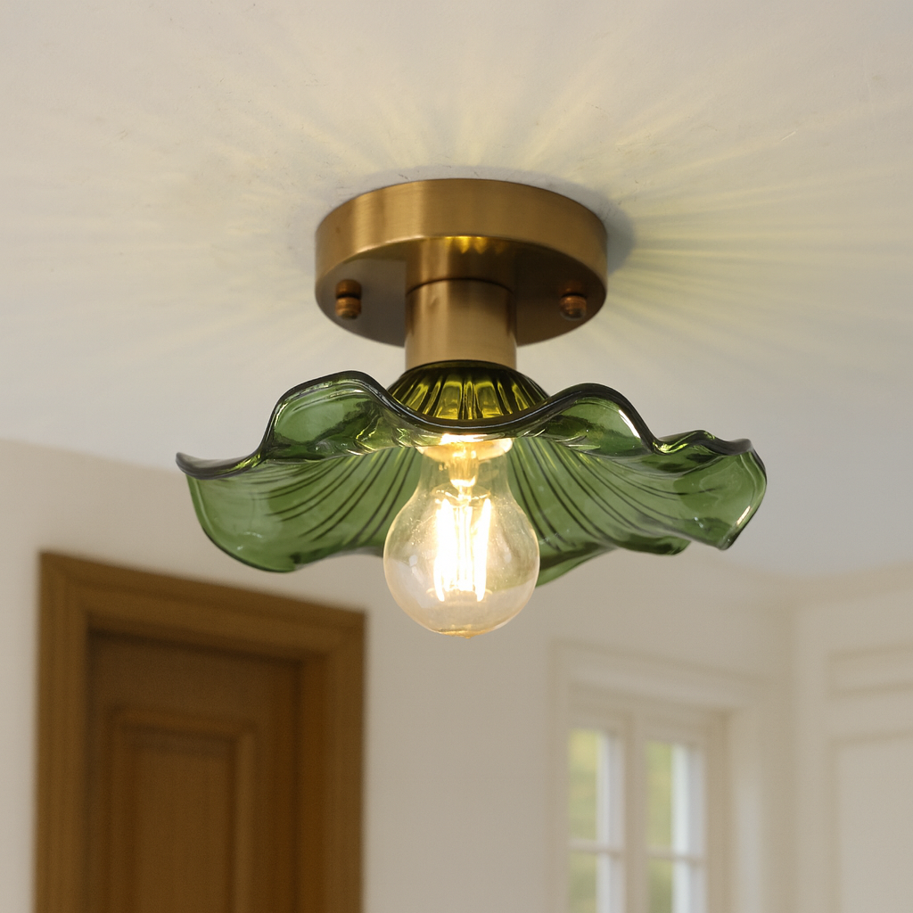 Hibiscus Ceiling Lamp Glass Aluminum Green Ceiling Lighting LED 3000K Hall Bedroom Modern Design Lighting | Sansoti