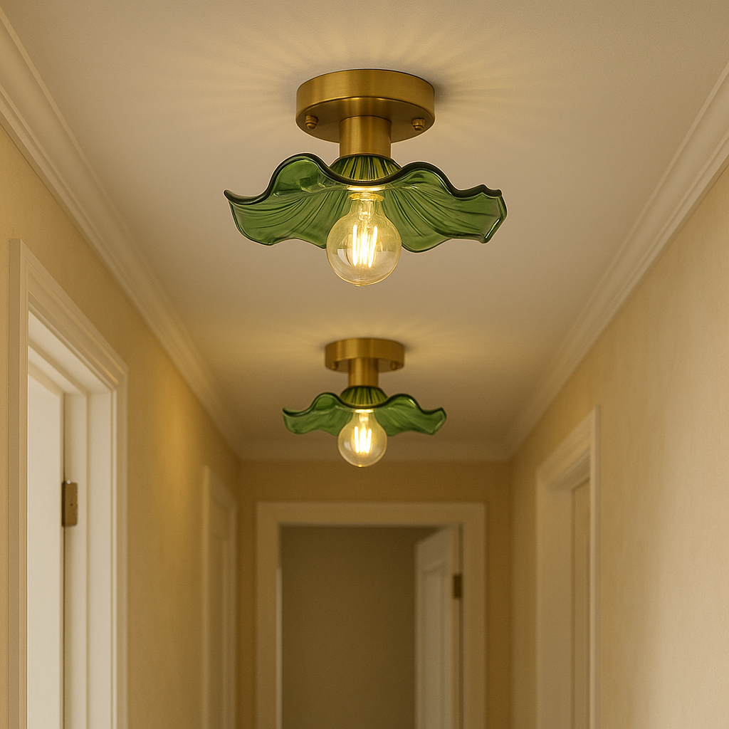 Hibiscus Ceiling Lamp Glass Aluminum Green Ceiling Lighting LED 3000K Hall Bedroom Modern Design Lighting | Sansoti