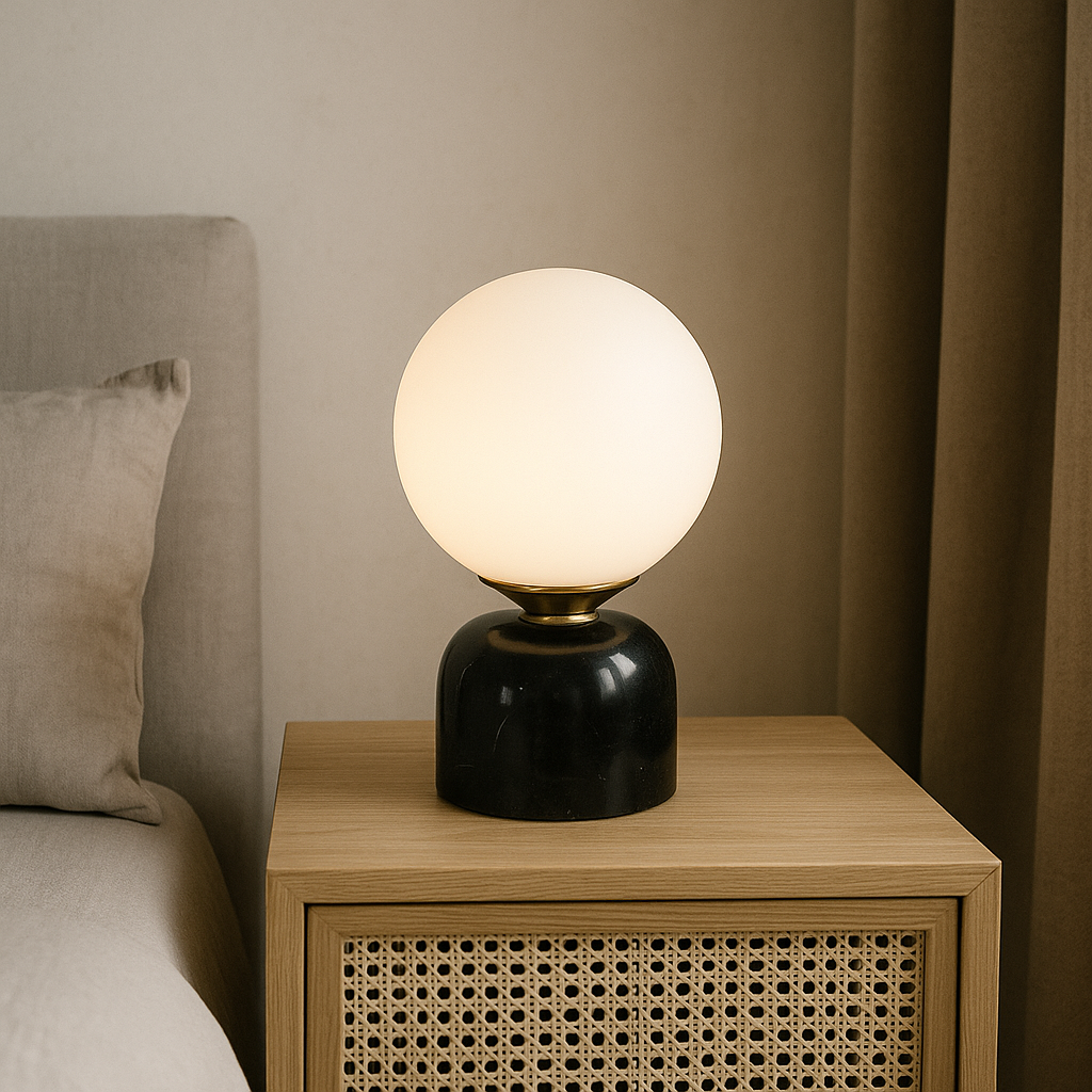 Hindsa Table Lamp Marble Glass Ø15xH9 Warm Light 3000K Table Lamp Nightstand Living Room Design Lighting Minimalist Scandinavian | Sansoti