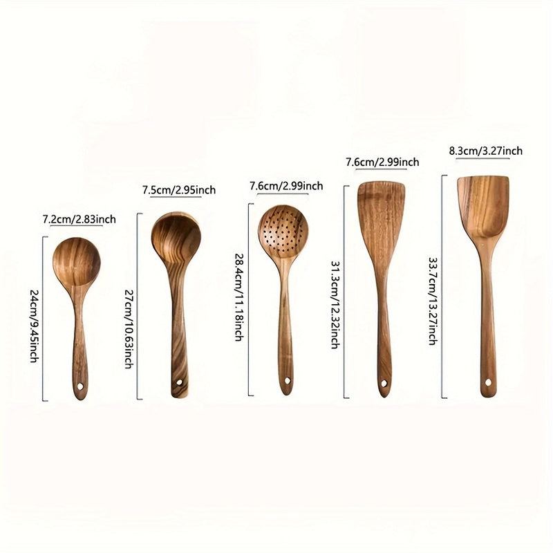 Sansoti Oakline | Wooden Kitchen Utensil Set 5-Piece – Luxury & Durable Cookware