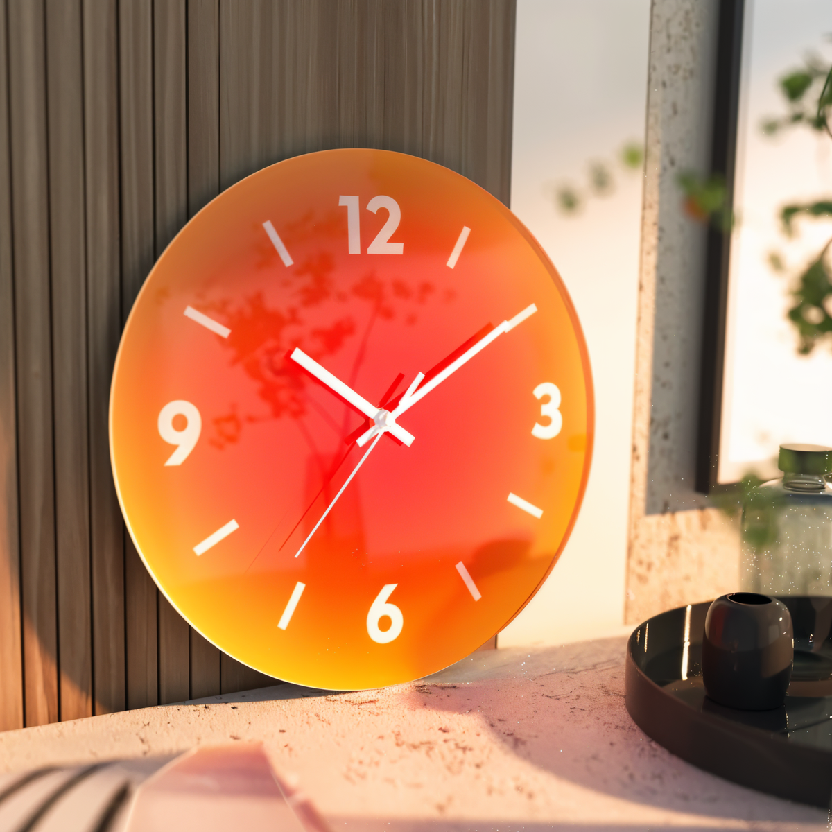 Round Glass Wall Clock Silent Mechanism Gradient Design 30cm 35cm Living Room Office Children's Room Decorative | Sansoti