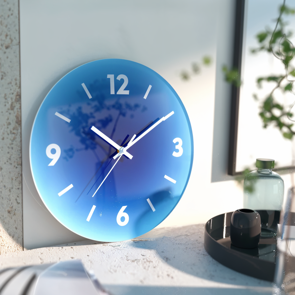Round Glass Wall Clock Silent Mechanism Gradient Design 30cm 35cm Living Room Office Children's Room Decorative | Sansoti