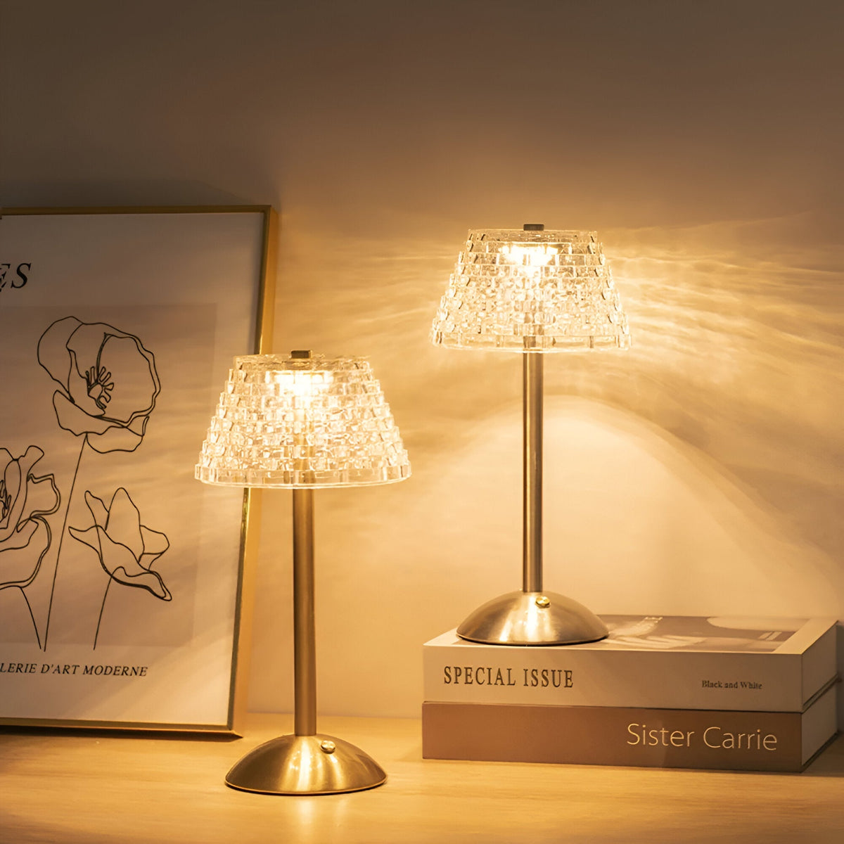Wireless Vintage Table Lamp with Glass – Rechargeable Ambient Lighting for Living & Bedroom | Sansoti