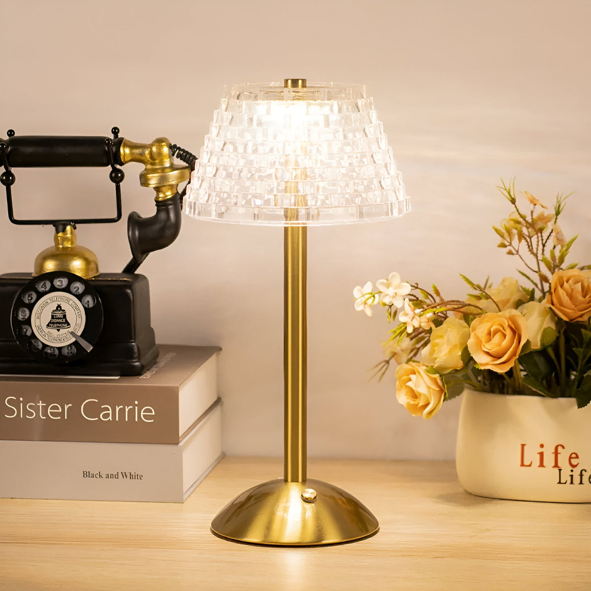 Wireless Vintage Table Lamp with Glass – Rechargeable Ambient Lighting for Living & Bedroom | Sansoti