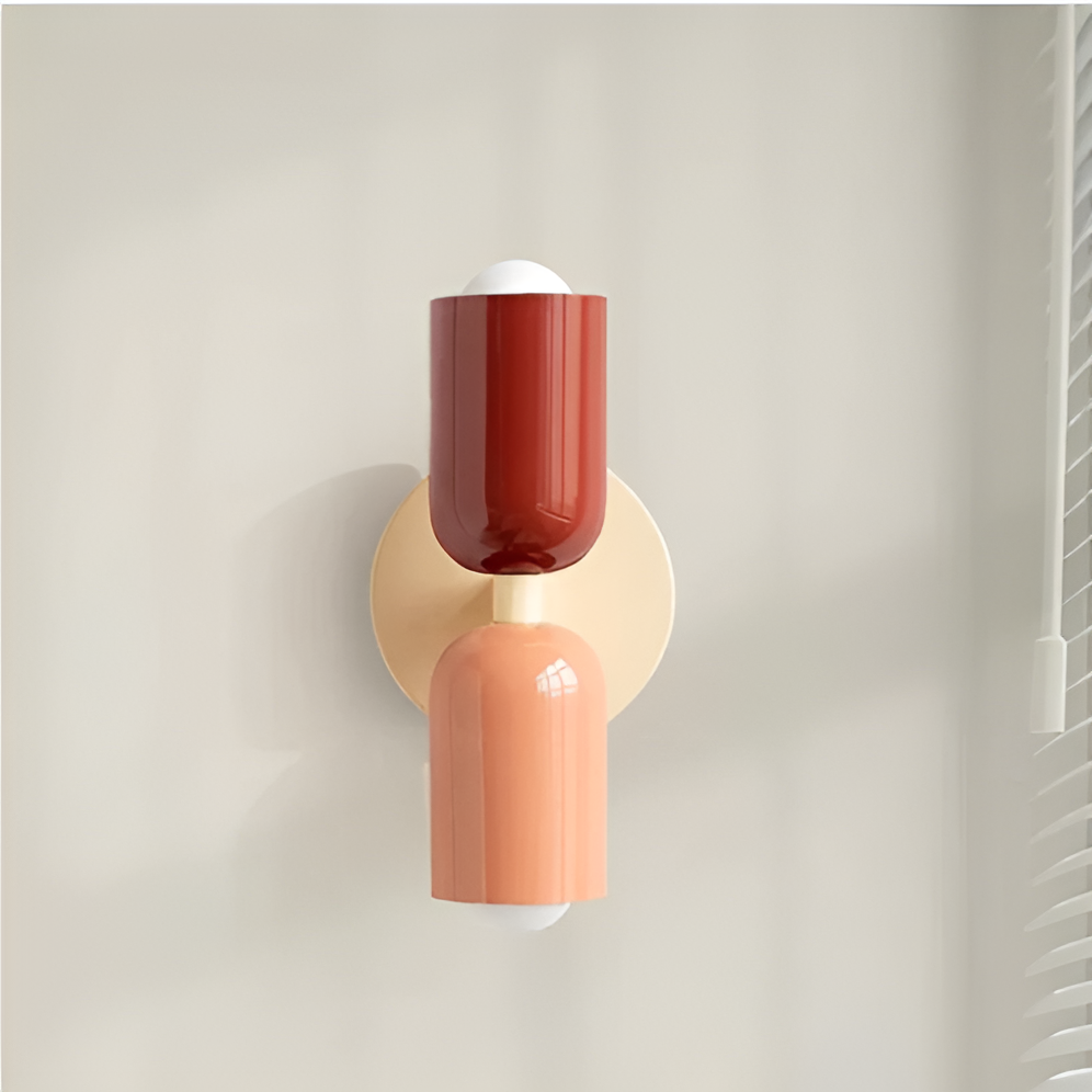 Dwustronny kinkiet metalowo-plastikowy, czerwono-beżowy, do wnętrz, LED E27, do sypialni i salonu, designerska lampa | Sansoti