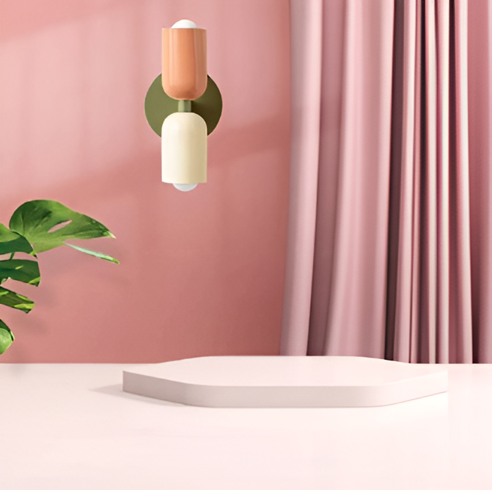Dwustronny kinkiet metalowo-plastikowy, czerwono-beżowy, do wnętrz, LED E27, do sypialni i salonu, designerska lampa | Sansoti