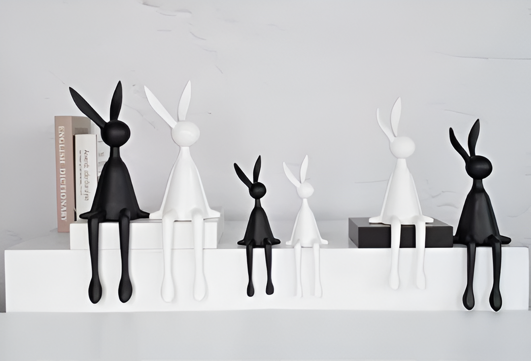 Statue décorative lapin assis résine noir blanc bleu 18cm 50cm décoration salon | Sansoti