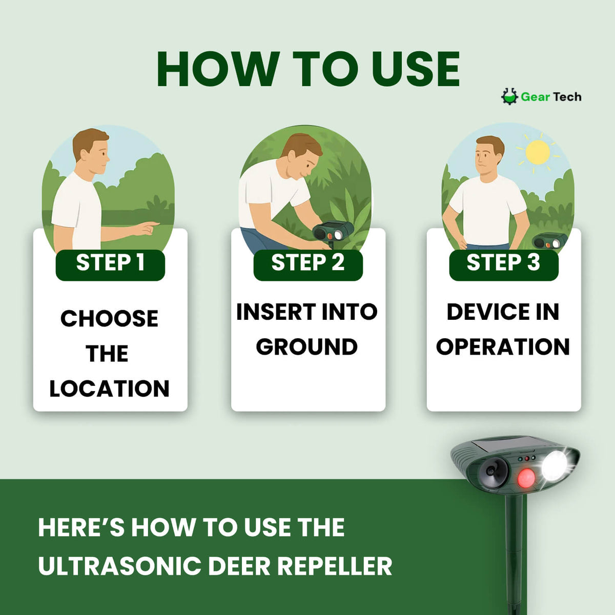 Solar-Powered Ultrasonic Deer Repeller – Effective Animal Deterrent for Garden & Yard within 48 Hours | Sansoti