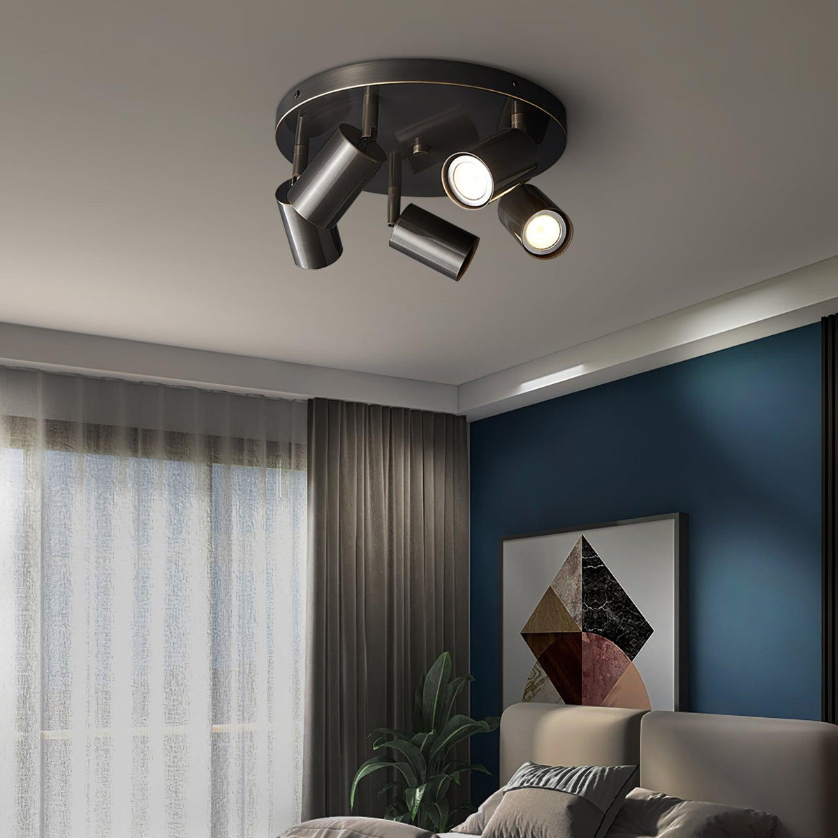 Deckenleuchte Metall Stehlampe mit Messing-Finish Industrieller Kronleuchter 3 oder 5 Lichtquellen GU10 Fassung 25W pro Lampe Moderne Hängelampe Kupferfarben Schwarz | Sansoti