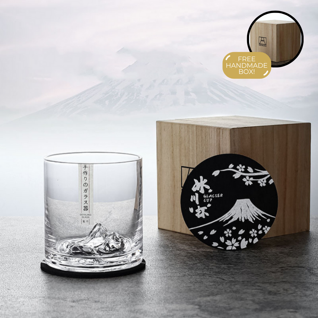 Verre à whisky japonais avec relief iceberg 300ml, verre résistant à la chaleur, fait main, tumbler pour whisky et cocktails, verre à boire premium dans boîte cadeau en bois, barware scandinave | Sansoti